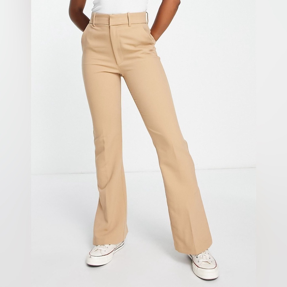 Abercrombie & Fitch | High Rise Tailored Spilt Hem Flare Trousers | Tan | Sz 14 - Picture 2 of 10